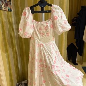 Pink and White Puff Sleeve Dress